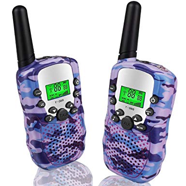 Gifts for 5-10 Year Old Girls Pussan Walkie Talkies for Girls 2 Miles Long Range T388 Walky Talky Kids Outdoor Toys Christmas Birthday Gifts Camo Purple