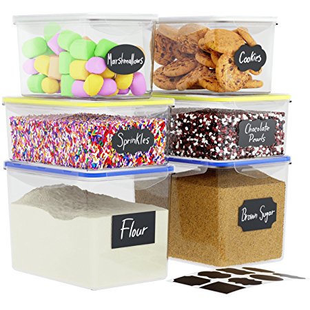 Chef’s Path Large Food Storage Containers - Great for Flour, Sugar, Baking Supplies - BEST Airtight Kitchen & Pantry Bulk Food Storage - BPA Free - 6 PC Set & 8 FREE Chalkboard Labels