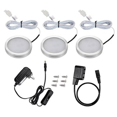 LE® LED Under Cabinet Lighting Kit, Puck Lights, Total of 6 Watt, 510lm, Warm White, All Accessories Included, Under Counter Lighting, 3 Pack