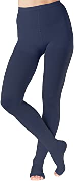 Opaque Compression Pantyhose 20-30mmHg with Open Toe - Wide High Waist Compression Tights for Women Circulation, Varicose Veins, Swelling, Diabetic - Navy, Small