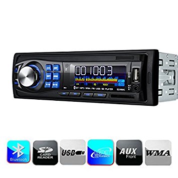 Masione, Bluetooth Car Stereo Radio Head Unit, Audio Receiver with USB Port SD Card Slot, Digital Media Single Din In Dash 12V, MP3 Radio Player Compatible AUX Receiver and Remote Control