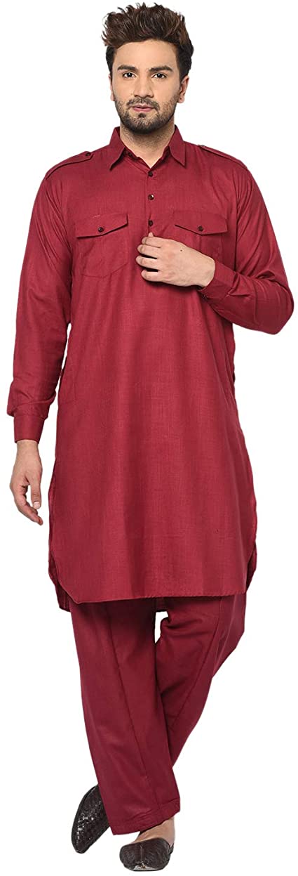 Men's Pathani Kurta Set Cotton Plus Size Kurta Pyjama Party Wear Dress Indian Traditional Pathani Eid Kurta with Salwar