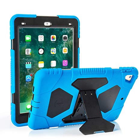 New iPad 9.7 2018/2017 Case, KIDSPR Lightweight Shockproof Rugged Cover with Stand Protective Full Body Rugged for Kids for New Apple iPad 9.7 inch 2018/2017 (6th Gen, 5th Gen) (Blue/Black)