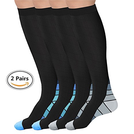 ASTAS Compression Socks for Men & Women (2 Pair) Sport Running Socks,Relief Prevent Swelling Shin Pain, Blood Circulation, Varicose,BEST Stockings S/M (adult5.5-8.5) & L/XL ( adult8-15.5)