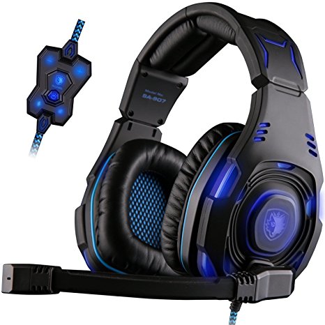 GT SADES SA907 7.1 Channel USB Wired Surround Sound Over-ear Stereo Gaming Headset with Microphone Control Remote Noise Concelling LED lights(black)