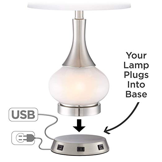 Modern Workstation Table Lamp Base with USB and AC Power Outlet Universal Charging Brushed Nickel Touch On Off Sensor for Living Room Bedroom Bedside Nightstand Office Family - 360 Lighting