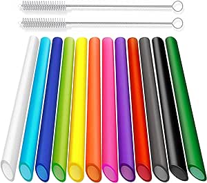 ALINK 12-Pack Reusable Boba Smoothie Straws, 13mm X 10.5 inch Extra Wide Bubble Tea Straws with 2 Cleaning Brush - Pointed Design