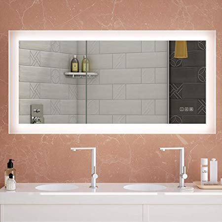 HAUSCHEN 24x48 inch LED Bathroom Wall Mounted Mirror with High Lumen CRI 95 Adjustable Color Temperature Anti Fog Dimmer Function IP44 Waterproof Vertical & Horizontal