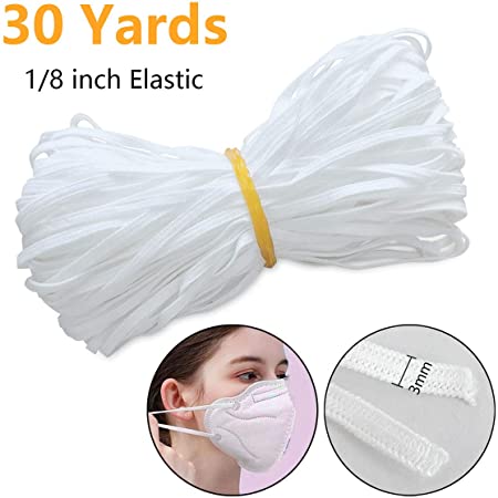 1/8 inch Elastic for Sewing Elastic Cord Wide Braided Stretch Strap for DIY Sewing Crafting 30 Yards Flat (White, 3mm)