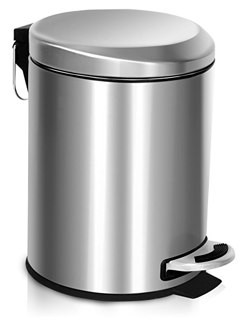 Stainless steel Trash Can With Lid (Mini) - Anti-Fingerprint Rust Proof - Waste Bin - Round Shape - With Removable Inner 5 Litres Trash Bucket - by Utopia Home