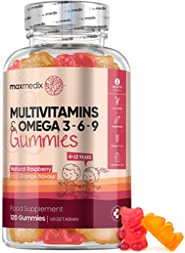 Multivitamins for Kids - 120 Chewable Gummies (2 Month Supply) - Child Vitamins with Zinc & Omega 3, 6 & 9 - Natural Raspberry & Orange Multivitamin Supplement - Non-GMO & Gluten Free Vegan Gummies