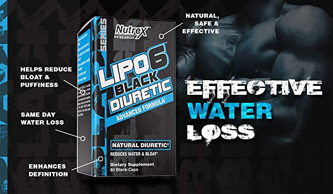 Nutrex Lipo 6 Black Diuretic Advanced Formula Natural Diuretic Reduces Water and Bloat 80 Black-Caps Imported by Fit Nation Retail
