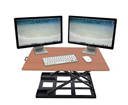 Standing Desk Converter-INNOVADESK 32x22 inch-Basics height adjustable desk-Sit Stand Desk Converter Workstation- Sit Stand Computer Riser-The Best Adjustable Standing Desktop-Full Assembled- Cherry