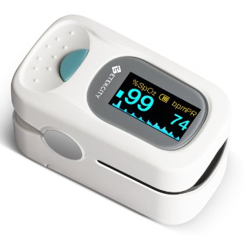 Etekcity Finger Pulse Oximeter with OLED Display, CE FDA Certificated, 2 Year New Replacement Warranty, Carrying Case, Batteries and Lanyard Included, with Alarm and Auto-off Function, White