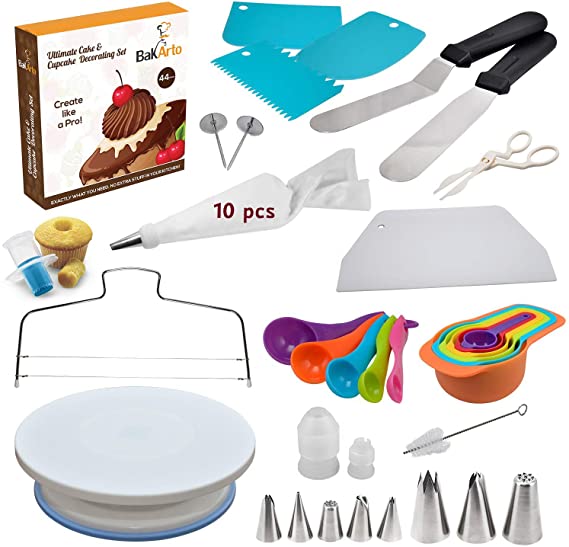 Complete Cake Decorating Kit – 44Pcs Cake & Cupcake Decoration Supplies Set with Cake Decorating Turntable, Easy to Use Turntable and More Baking Decoration Tools for Beginners, Adults, Kids and Teens
