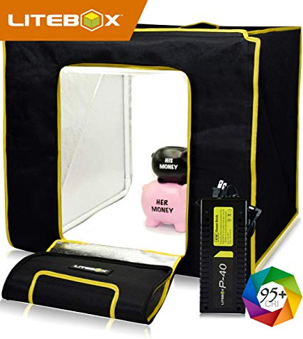 LITEBOX: Product Photography Light Box Kit (25,000 Lumen Output) Portable Photo Studio Box with Lights, 4 Backdrops, Photo Booth Camera Phone Tripod & Travel Bag! - (DIMMABLE LED)