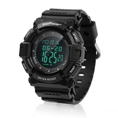 KooPower Mens Sport Watch - 165ft Waterproof Outdoor Multifunctional Digital Electronic Watch Black