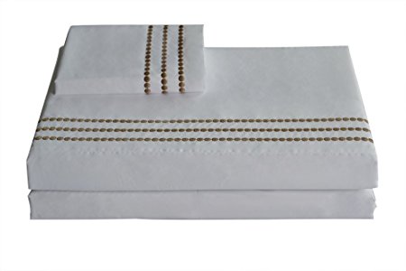 Merryfeel Embroidered Bed Sheet Set-Hotel Quality Brushed Velvety Microfiber - White Queen