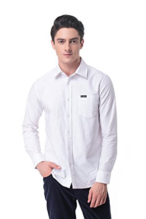 Pau1Hami1ton P-09 Men's Slim Fit Casual Cotton Button-down Long Sleeve Solid Oxford Dress Shirts