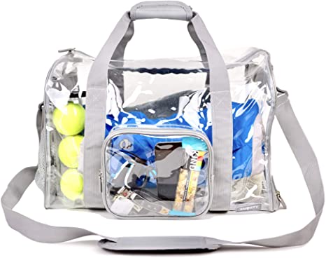 Heavy Duty Clear Duffel Gym Sport Bag with Shoe Compartment Padded Bottom Removable Shoulder Strap for Travel Work School Student Workout Fitness Workout Airport Security Correctional Officer (Gray)