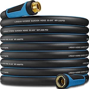 Hybrid Garden Hose 100 FT x 5/8",Heavy Duty Water Hose With 3/4" Solid Brass Fittings, No-Tangle & No-Kink,Tough & Flexible,Durable& Lightweight,Non-Expanding Garden Hoses for Yard, Outdoor, RV