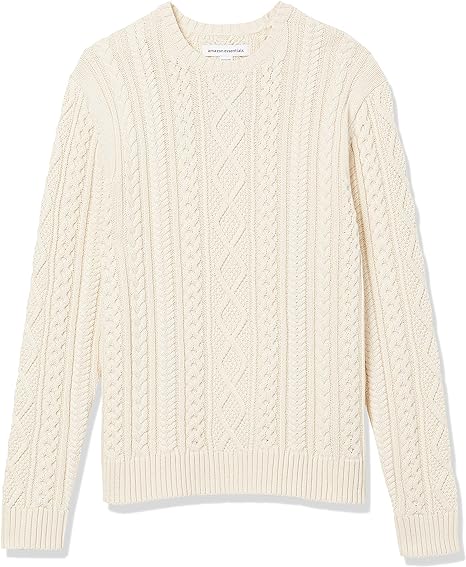 Amazon Essentials Mens Long-Sleeve 100% Cotton Fisherman Cable Crewneck Sweater