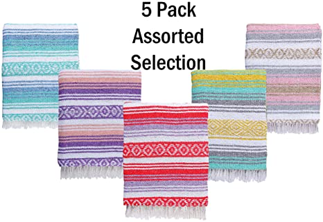 El Paso Designs Mexican Blanket Pastel Bloom Collection Yoga Classic Mexican Falsa Pattern Woven Acrylic 51in x 74in (5 Pack Assorted)
