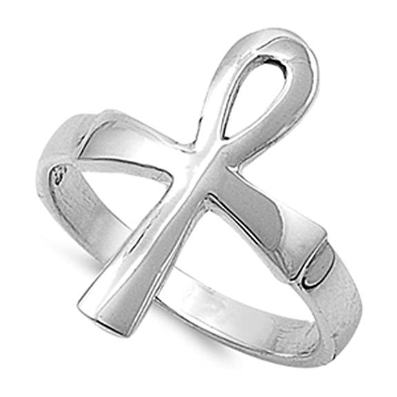 Prime Jewelry Collection Sterling Silver Women's Cross Ankh Ring (Sizes 4-11)
