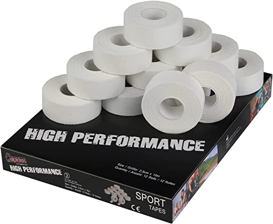 ALPIDEX 12 x Sport Tape Blanc 2,5 cm x 10 m Ruban Adhésif Sport Bande Doigt Escalade Inélastique Strap Hockey Handball