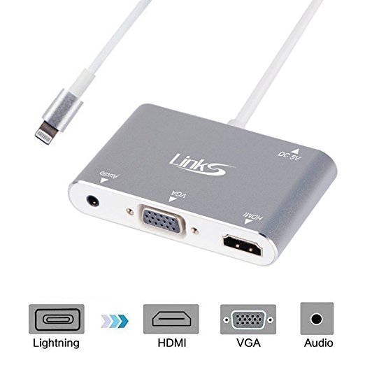 Lightning to HDMI VGA Audio Adapter Converter,LinkS 3 in 1 Lightning Digital AV Adapter For iPhone 7 / 7 Plus / 6 / 6 Plus / 6S / Apple iPad to Mirror on HDTV Projector Monitor