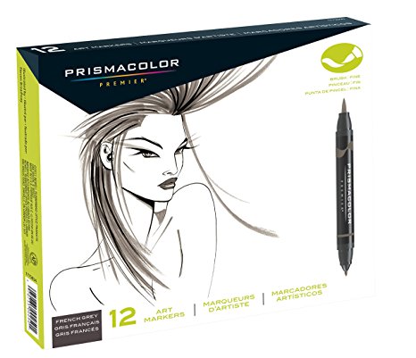 Prismacolor Premier Double-Ended Art Markers, Fine and Brush Tip, French Grey, 12-Count