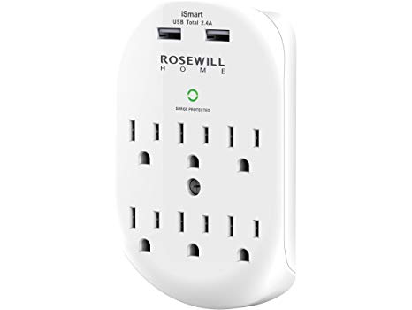 Rosewill 6 Outlet Surge Protector Wall Outlet with 2 USB Outlet Wall Ports 2.4A