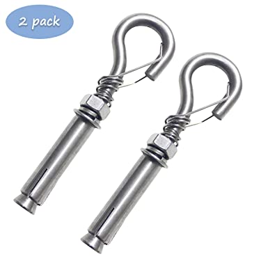YUEPIN M8 304 Stainless Steel Expansion Anchor Eyebolt Screw Open Cup Hook 2pcs (M8 Hook Bolt)