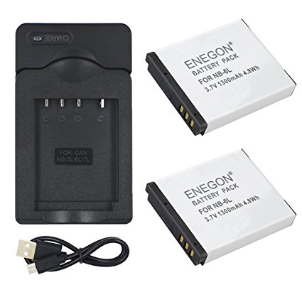 ENEGON Replacement Battery (2-Pack) and Charger Kit for Canon NB-6L, NB-6LH, CB-2LY and Canon PowerShot SX510 HS, SX500 IS, SX700 HS, SX280 HS, SX260 HS, SX170 IS and More Cameras