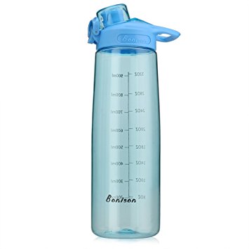 BONISON Wide Mouth Sports Water Bottle Flip Top Lid With Handle, Leak Proof, Bpa Free, Various Capacity. Perfect for Travel Yoga Running Outdoor Cycling Hiking Or Camping