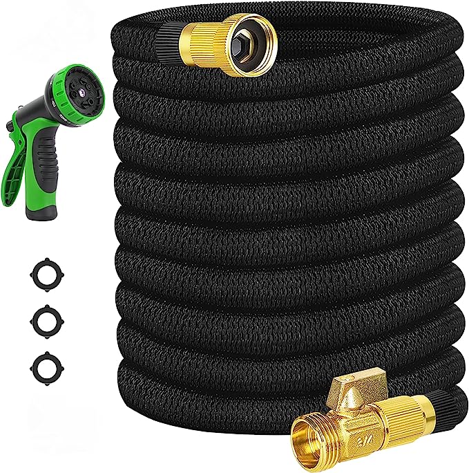 100 FT Expandable Garden Hose - Flexible Water Hose with 10 Spray Nozzle - Leakproof Lightweight Water Hose with Solid Brass Fittings - Extra Strength 3750D Durable Gardening Flexible Hose Pipe