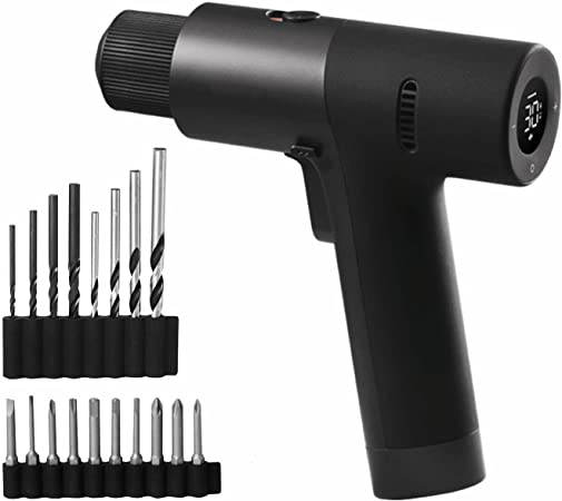 HOTO Cordless Brushless Drill 12V, LED Display Screen, 30 Precision Gears, 2 Working Modes, 2000mAh Battery, 266 in-lbs (30N·m) Torque, 3/8 Inch Keyless Chuck, 1400RPM, 10 x Bits, 8 x Drill Bits