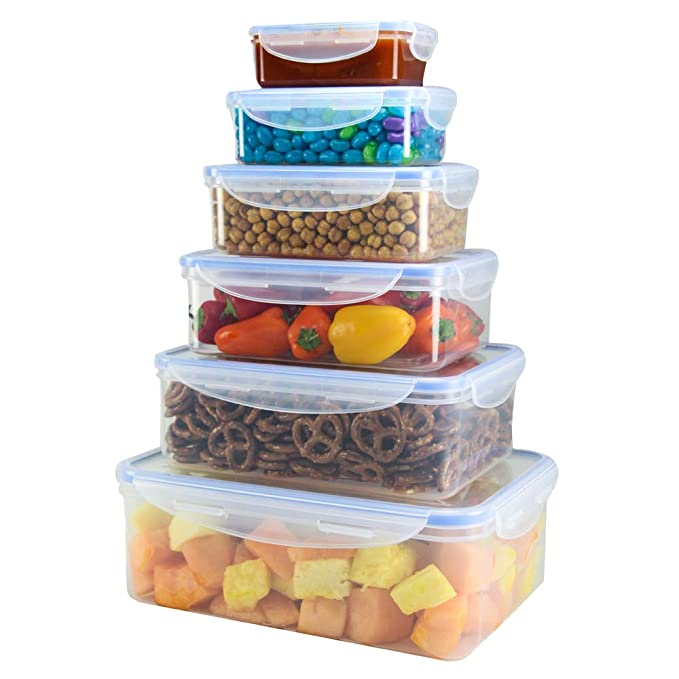 Food Storage Plastic Containers with Locking Lids, Leak Proof, Airtight, Nested, Set Of 6 BPA Free Dishwasher and Freezer Safe