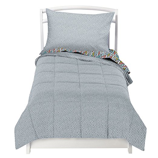 Twin Grey Herringbone Comforter Set with 1 Pillowcase - Double Brushed Ultra Microfiber Luxury Comforter Set By Where The Polka Dots Roam (L 68in x 86 W)