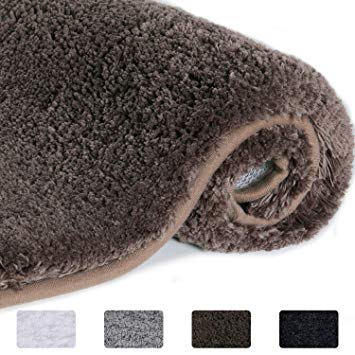 Lifewit Bathroom Rug Bath Mat Non-Slip Rubber Microfiber Soft Water Absorbent Thick Shaggy Floor Mats, Machine Washable, Brown，24"x16"