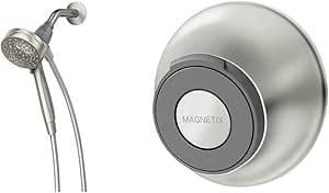 Moen 26100SRN Engage Magnetix Spot Resist Brushed Nickel 3.5-Inch Six-Function Handheld Showerhead with 186117SRN Remote Dock Magnetix, Spot Resist Brushed Nickel