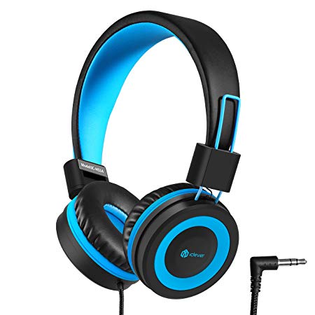 iClever Kids Headphones - Wired Headphones for Kids, Adjustable Headband, Stereo Sound, Foldable, Untangled Wires, 3.5mm Aux Jack, 94dB Volume Limited - Childrens Headphones on Ear, Blue