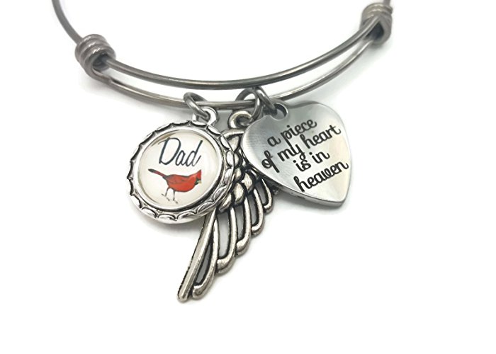 Remembrance Bracelet, Loss Dad Cardinal, A Piece of My Heart, Heaven, Sympathy Gift Father, Angel Wing