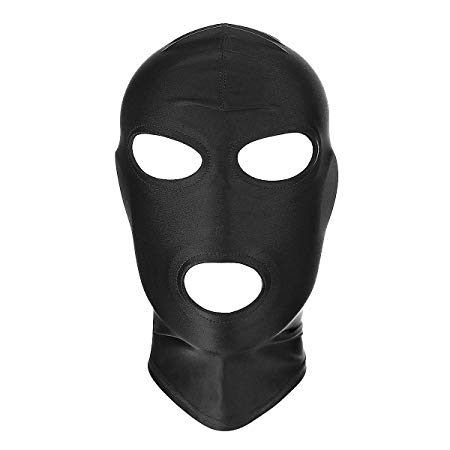 LUOEM Full Cover Zentai Hood Mask Elastic Black Breathable Open Eyes Open Mouth Face Cover Blindfold Mask Cosplay Costume Hood Unisex Headgear Size L