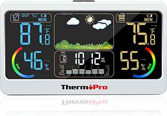 ThermoPro TP68B 500ft Weather Station Indoor Outdoor Thermometer Wireless Hygrometer Barometer Weather Forecast with 7" Large Color LCD Screen