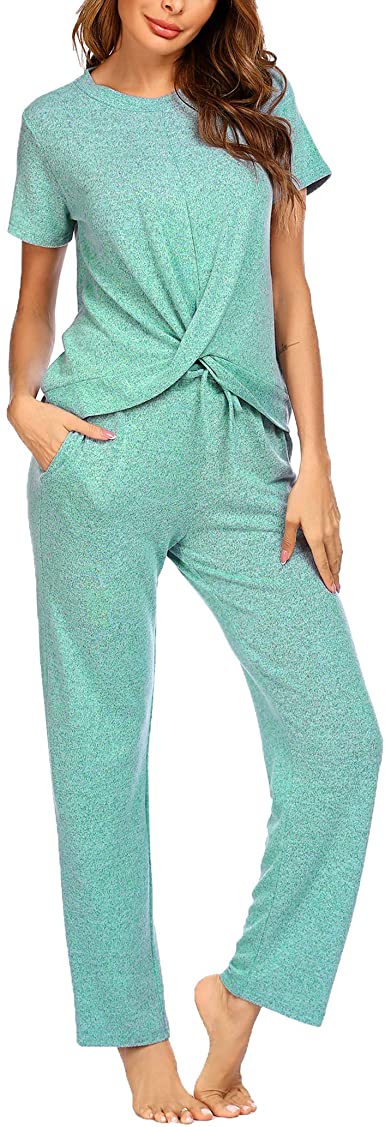 ACEVOG Pajamas Lounge Sets for Women Long Sleeve/Short Sleeve Long Pants Twist Knotted Sleepwear Pjs Set XS-XXL