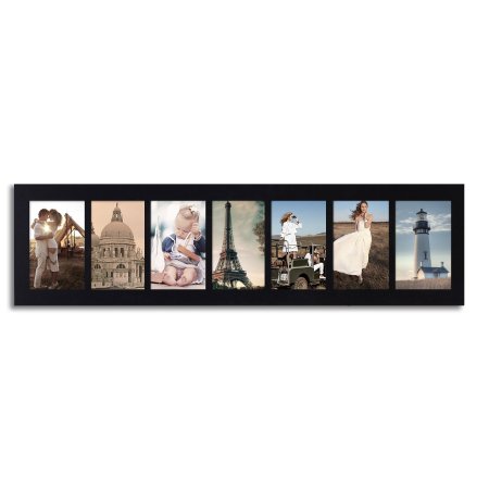 Adeco [PF0273] Black Wood Hanging Picture Photo Frame, Divided, 7 Openings, 4x6"