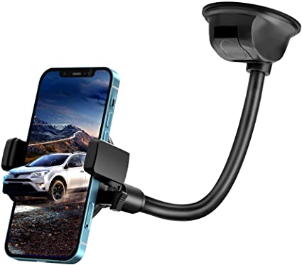 Windshield Car Phone Holder Mount, Bracket Car Holder Adjustable Gooseneck Tablet Holder Universal Dashboard Sturdy Suction Cup Car Phone Mount Compatible with iPhone 13 Pro