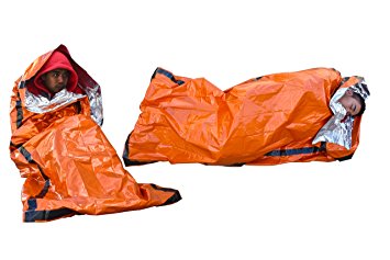 SE EB122OR-2 Emergency Sleeping Bag with Drawstring Carrying Bag (2 Pack), Orange