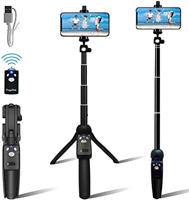 Fugetek Portable 48" Selfie Stick & Tripod, All in One, Lightweight Aluminum, FaceTime, Video Teaching, Bluetooth Remote for iPhone 11/Xs MAX/XR/XS/X/8/8 Plus/7/7 Plus/6s,Galaxy S10/S9/S9 (Black)